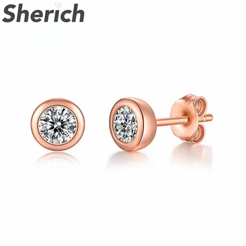 Sherich Bublina Kolem 0.5 ct Moissanite Diamant S925 Sterling Silver Módní Osobnost Rose Gold Stud Náušnice Šperky pro Ženy