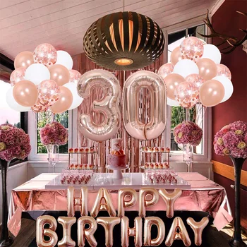 Narozeniny, party dekorace balón růžové zlato 18 21 30 40 50 roky starý déšť hedvábí, flitry, konfety, narozeniny balón kombinace