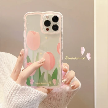 Cute Fashion Tulipán Květiny Vymazat Telefon Případ Pro iPhone 14 Pro Max 13 12 Mini 11 X XS XR 7 8 Plus SE roku 2020 Transparentní Měkký Kryt