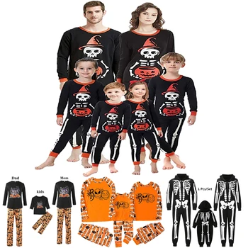 Halloween Skeleton Kostým Pro Dítě, Dospívající, Chlapci, Dívky, Táta, Máma Neformální Rodinnou Odpovídající Oblečení Obleky Přední a Zadní Tisk Oblečení