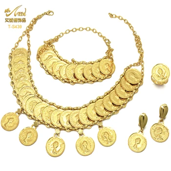 ANIID Brazilské Zlaté Barvy Šperky Sady Pro Ženy, Střapec Mince s Přívěskem Náhrdelník Collares Svatební Dubaj, Luxusní Šperky Set Dárek