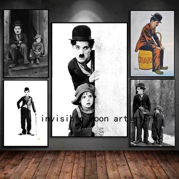 Retro Slavný Komediální Herec Charlie Chaplin A Chlapec Abstraktní Umění Plakátu Na Plátno Malování Na Zeď Otisky Obrázek Obývací Pokoj Domácí Dekor
