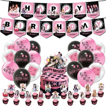 Super Star Black Pink Girls Téma Balónky Zásoby Strany Happy Birthday Banner Latex Dekorace Balón Děti Hračky Dort Topper