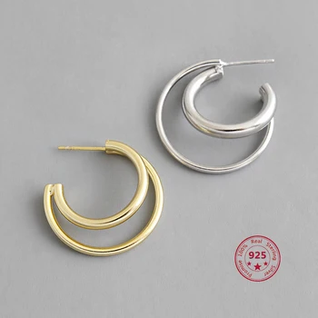 Factory Cena 100% 925 Sterling Silver Módní Minimalismus, Kříž Dvojitý Kroužek Stud EarringsTrendy Elegantní Dámské Doplňky