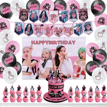 KoreaSuper Dívka Hvězdičkový Black Pink Balón Narozeniny, Party Dekorace Banner Dort Topper Narozeniny Photoshop Pozadí Miminko