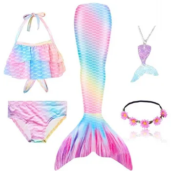 Nové 5ks/Set Dívky Mořská panna Ocas, Plavky, Děti, Malá Mořská víla Kostým Cosplay Plážové Oblečení Koupání Sui Roztomilé plážové oblečení