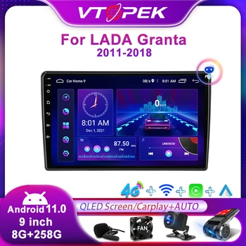 Vtopek 2Din QLED Pro LADA Granta 2011-2018 4G Android 11 Stereofonní Rádio Multimediální Video Přehrávač, GPS Navigace hlavní Jednotky Carplay