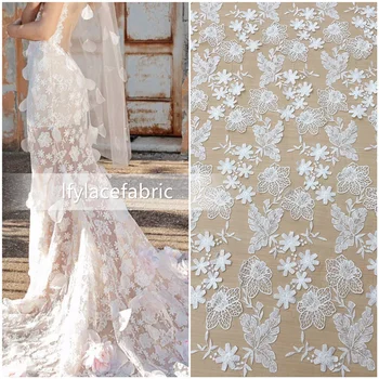 3D Off Bílé Květinové Tylu Síťoviny Svatební šaty krajky tkanina pro nevěstu Dubaj Krajky Faric DIY Šití Šaty Tkanina Materiál Tkanina