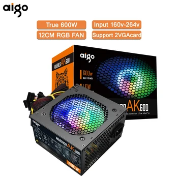 Aigo AK600 Max 600W Napájecí ZDROJ PFC Tichý Větrák ATX 24pin, 12V PC Počítač SATA Herní PC Napájení Pro Intel AMD Počítač