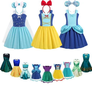 Frozen Anna Elsa, Princezna Šaty Pro Dívky Snow White Jasmine, Ariel Příležitostné Letní Šaty Děti Narozeninovou Oslavu, Ples Vestidos Kostým