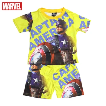 Marvel Superhrdina Dítě Chlapci Soupravy Oblečení Děti Letní Krátký Rukáv T-Shirt + Kalhoty 2ks Oblečení Kapitán Amerika Děti Oblečení