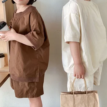 MILANCEL 2022 Nové dětské Oblečení Set Japonských Jednoduché Volné Bavlněné Dětské s Krátkým rukávem 2 KS Šortky Oblek