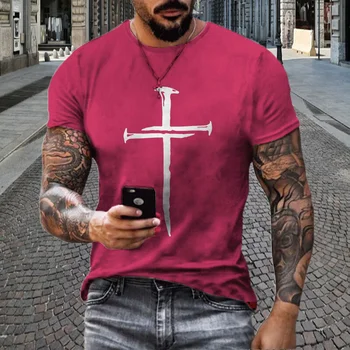 Muž, Letní Košile Ježíš Kristus Kříž 3d Tištěné Pánské Tričko Klasický Ležérní Krátký rukáv Nadrozměrné O-neck Krátký Rukáv Topy
