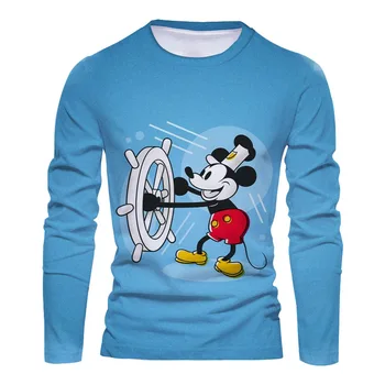 2022 Podzim Nová Streetwear Značka Disney Stitch a Mickey Anime Módní Ležérní Trend Pánské Kolo Krk Dlouhý Rukáv T Tričko Y2K