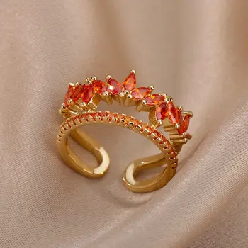 Dvojitá Vrstva Nepravidelné Zirkony Prsteny Pro Ženy, Otevřené Nerezová Ocel Červená Crystal Prst Prsten Šperky Boho Valentines Den Dárek