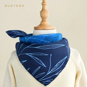 Modré listy malování 50cm malé šátky děti 100% přírodní hedvábí děti módní šátek na krk kapesník kluci pravé hedvábí jaro