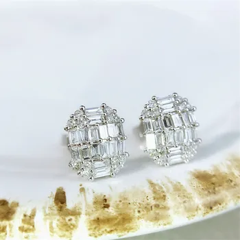 Bageta cut Lab Diamond Stud Náušnice Real 925 mincovní stříbro Zásnubní Svatební Náušnice pro Ženy, Svatební Kouzlo Party Šperky