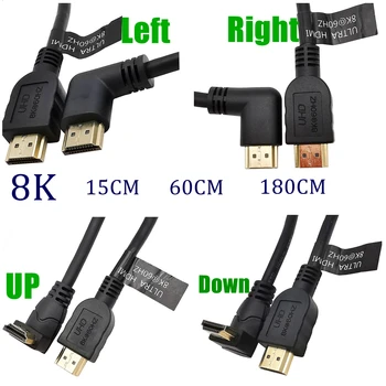 8K 60 HZ HDMI-kompatibilní Nahoru A Dolů a Doleva A Doprava pod Úhlem 90 ° Samec 2.1 A Samec na HD prodlužovací Kabel 2,1 v úhlu kabel