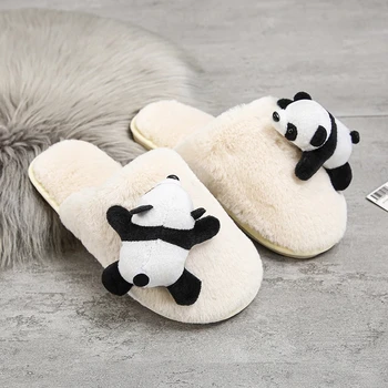 Objetí Panda Domov Papuče pro Ženy Dítě Zimní Plyšové Vnitřní Podlahové Fuzzy Boty Obrátí Rodič-dítě Rodina Roztomilý Panda Bavlna Slippe