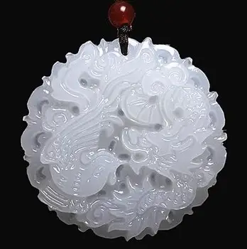 Přírodní Bílé Jade Dragon phoenix Přívěsek Kouzlo Šperky Štěstí, Amulet, Dárek