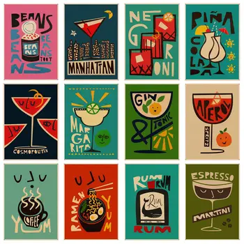 Kreslený Ovocné Šťávy Rum Potravin DIY plakát Papír Kraft Nálepka Domácí Bar Kavárna Estetické Umění Nástěnné Malby