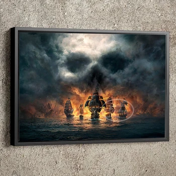 Pirátská Loď Plakát 18. Století, Námořní Bitva olejomalba Obrazy Tištěné na Plátně Obraz pro Obývací Pokoj Club Domova