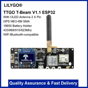 LILYGO® TTGO Meshtastic T-Beam V1.1 ESP32 433/868/915/923Mhz WiFi BT ESP32 GPS NEO-6M SMA 18650 Baterie Držák S OLED