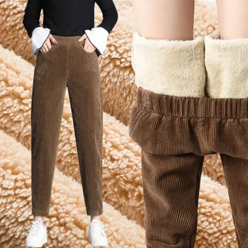 2021 Podzim Zima Manšestr Harém Kalhoty Ženy Módní Zahušťování Ležérní Kalhoty Dámské Plyšové Teplé Korejský Volné Vysokým Pasem Kalhoty