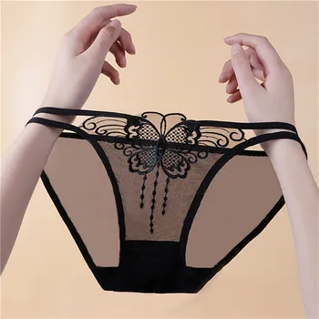 Nibesser Sexy spodní Prádlo Ženy Kalhotky Otevřené v Rozkroku Transparentní G-string Elastická Tanga Motýl Vyšívané Duté Kalhotky