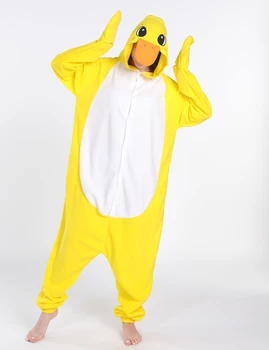 WOTOGOLD Anime Onesie Pyžamo Žlutá Kachna Kreslený Pyžama Polar Fleece Zimní Teplé Dospělé Pyžama Mikiny Strany