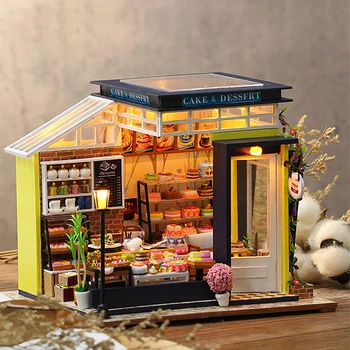 Diy Domeček Pro Panenky Kit Miniaturní Předměty, Malý Dům Roombox Cake Shop Dřevěný Nábytek Panenka Dům Sestavit Model Hračky, Vánoční Dárky