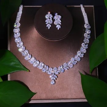 Luxusní Africké Šperky Kubické Zirkony Náhrdelník Náušnice Set pro Ženy, CZ Crystal Svatební Šperky Sady Svatební Indické Doplňky