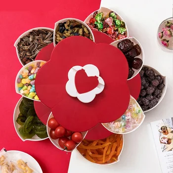 Rotující Snack Úložný Box Food Cukroví Květ Šperky Organizátor Děti, Občerstvení Semeno Ořechy Kontejner Domů Ukládání pro Svatební Party