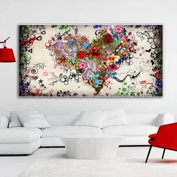 Červená Láska Srdce Květ olejomalba na Plátně Umění Zdi Skandinávské Plakáty a Tisky, Moderní Umění Zdi Obraz pro Obývací Pokoj
