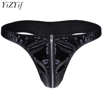 YiZYiF Sexy Pánská Soft spodní Prádlo Umělé Kůže Muži Kalhotky na Zip a Otevřené přední Měkké Bikiny Muži spodní Prádlo Slipy