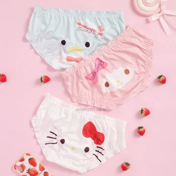 3ks Roztomilé Sanrio Hello Kitty Breifs Kreslený Melodie ve všední Dny spodní Prádlo Ženy Kalhotky Girl Traceless Hedvábí, Prodyšné Oblečení