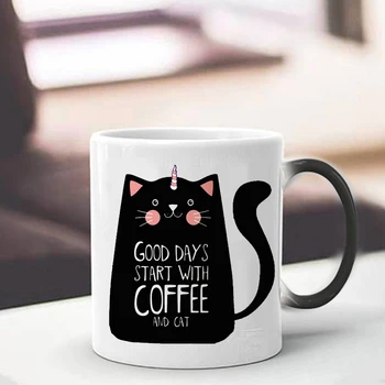 1ks roztomilý kočka Hrnek na Kávu šálek změnit Barvu Měnící Teplo Citlivé Keramické Kávové Překvapení Dárky Magic Tea Unicorn kočky pet