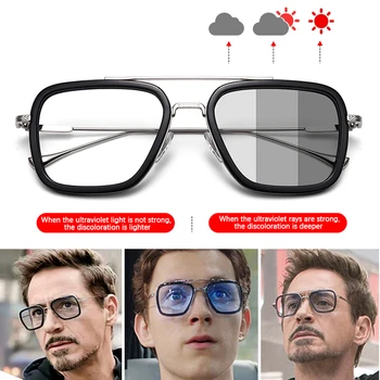 Tony Stark Luxusní Pánské Pilotní Sluneční Brýle Mužské Polarizované Samozabarvovací Brýle Kovové Brýle Na Řízení Řidičů Brýle Oculos De Sol