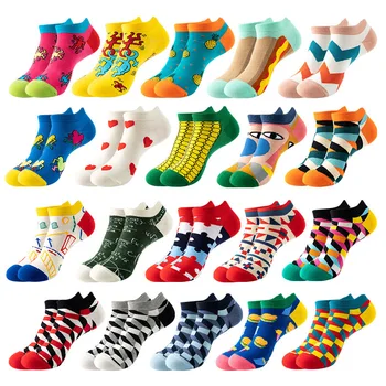 Legrační Ležérní Kotníkové Ponožky Módní Barevné Harajuku Geometrické Mřížky Bavlna Muži Ponožky Happy Kvalitní Obchodní Ponožky