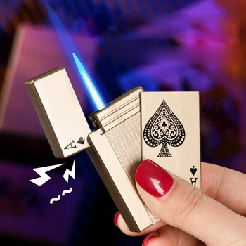 Kreativní Hlasité Kovové Poker Jet Zapalovač Gadgets Pro Muže Mini Butan Plynový Zapalovač Větruvzdorný Zapalovač Zapalovače Neobvyklého