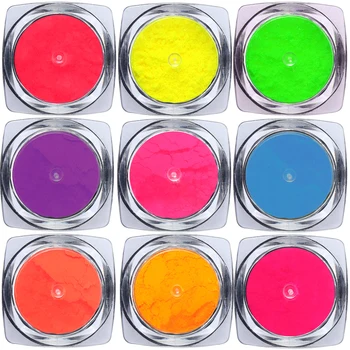 9 Krabic/Set Neon Nail Art Třpytky Prášek Fluorescenční Pigment Nehty Decortion Šplhat Ombre Chrome Prachu DIY Gelové nehty Manikúra
