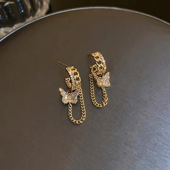 Nové Módní 14K Pozlacené Geometrické Butterfly Řetěz Střapcem Drop Náušnice pro Ženy, Dívky Šperky AAA Zirkon S925 Silver Needle