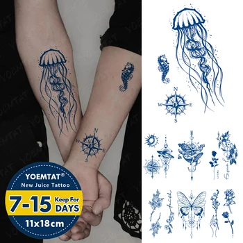 Semi-Permanentní Vodotěsné Dočasné Tetování Samolepky Medúzy Kompas Oceánu Šťávy Trvalé Inkoust Tatto Body Art Bylinné Falešné Tetování