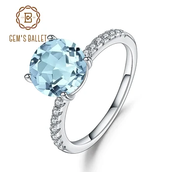 Gem je Balet 3.45 Ct Přírodní Sky Blue Topaz Prsten 925 Sterling Silver Módní Solitaire Snubní Prsteny Pro Ženy Jemné Šperky