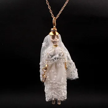 Módní PAŘÍŽI Bílá Královna panenka Náhrdelník Šaty Módní Dlouhý Řetěz Halloween Lebka Náhrdelník Pro Bílé svatební nevěsta Módní Šperky