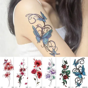 Hotwife Fake Long-time Timchapel Tetování Dočasné Vodotěsné Samolepky Sexy Holky Červený Květ Tělo Umění Dočasných Tetování pro Ženy