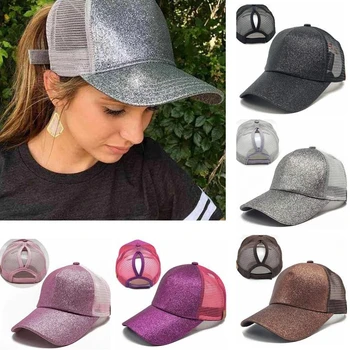 2021 Třpytky Ženy Baseball Cap Cop Mesh Snapback Hat Ležérní Sportovní Sluneční Čepice Flitry Svítí Sepraná Bavlna Nastavitelná Klobouky