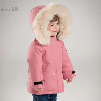 DB6328-G dave bella zimní dětské dívky bundu dětí 90% bílá kachna dolů výplň kabát děti s kapucí, svrchní oblečení