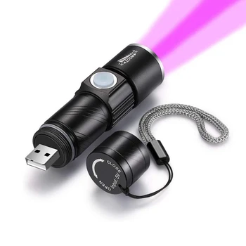 Mini LED UV Svítilna USB Nabíjecí Silné Světlo Zářivky Jade Peníze Detektor Kempování Reflektor s 3 Režimy