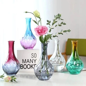 Evropské Závit Váza Malé Čerstvé Stolní Vložené Barevné Sklo Pro Domácnost Dekorace Váza Malá Ústa Vázy